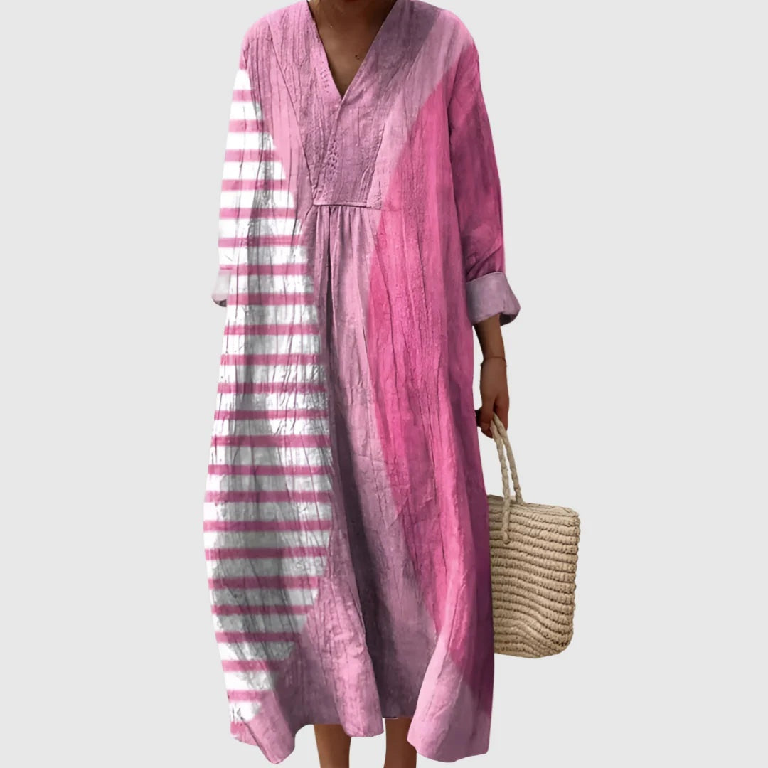 Esther | Vestido Largo Geométrico Patchwork Escote V