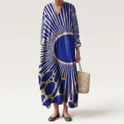Esther | Vestido Largo Geométrico Patchwork Escote V