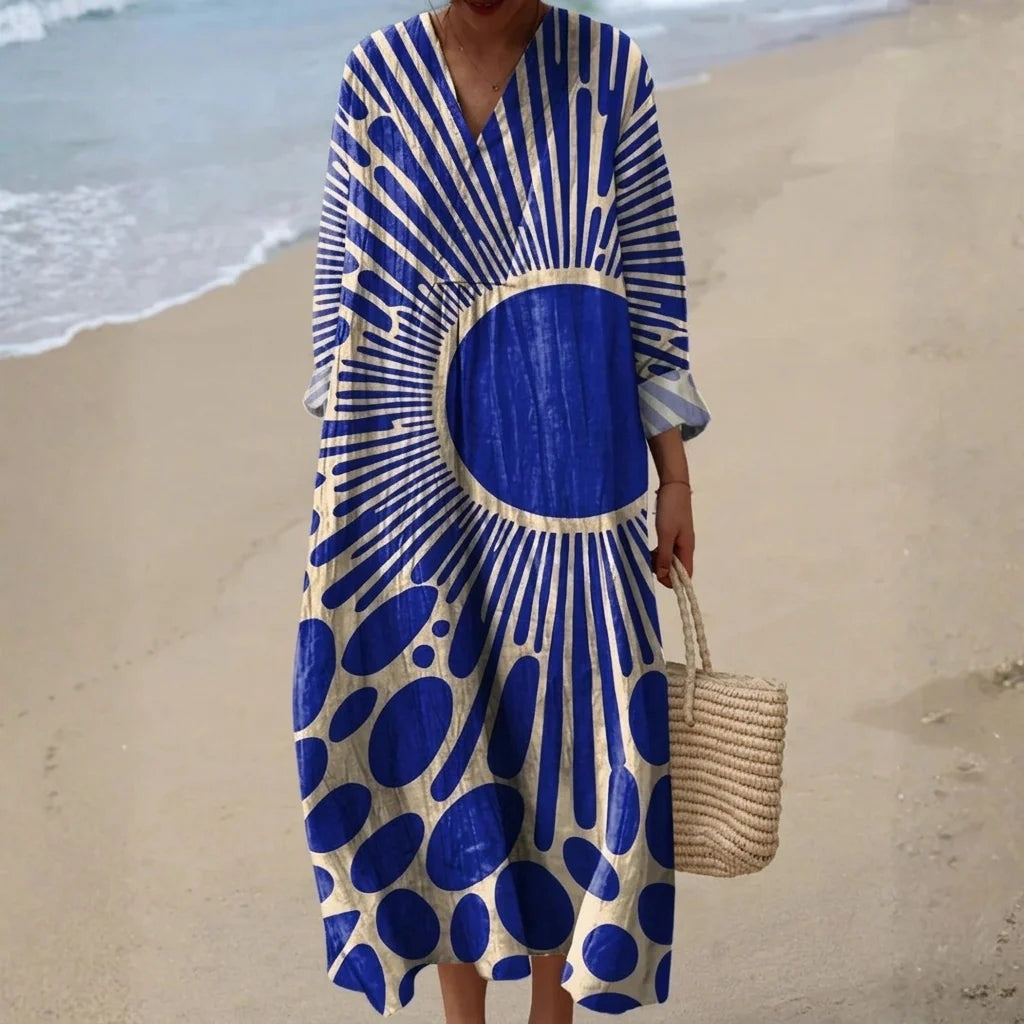 Esther | Vestido Largo Geométrico Patchwork Escote V