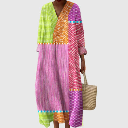 Esther | Vestido Largo Geométrico Patchwork Escote V