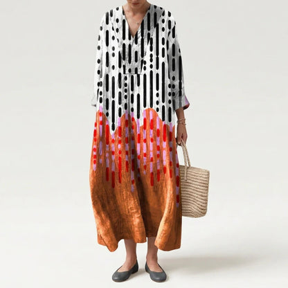 Esther | Vestido Largo Geométrico Patchwork Escote V