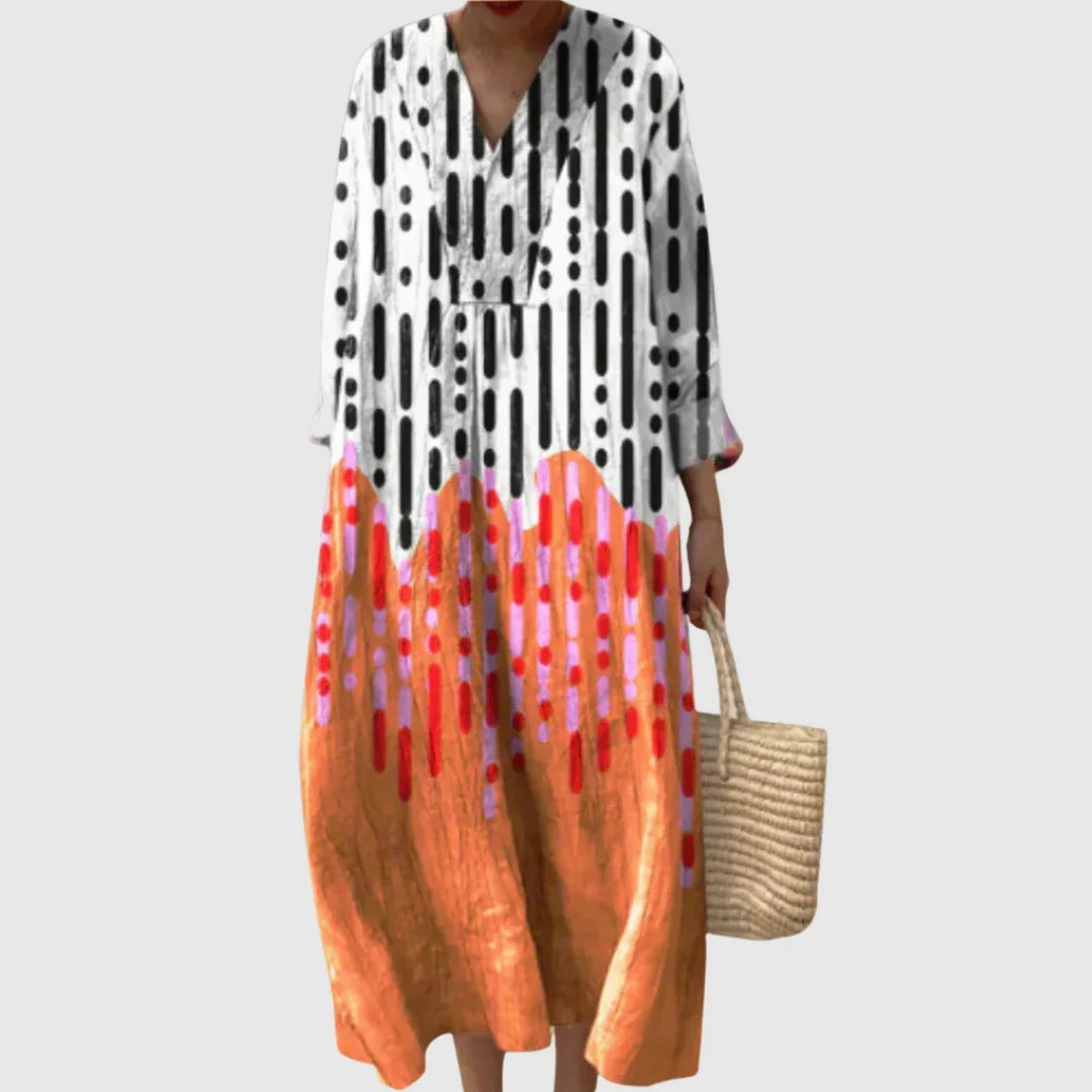 Esther | Vestido Largo Geométrico Patchwork Escote V