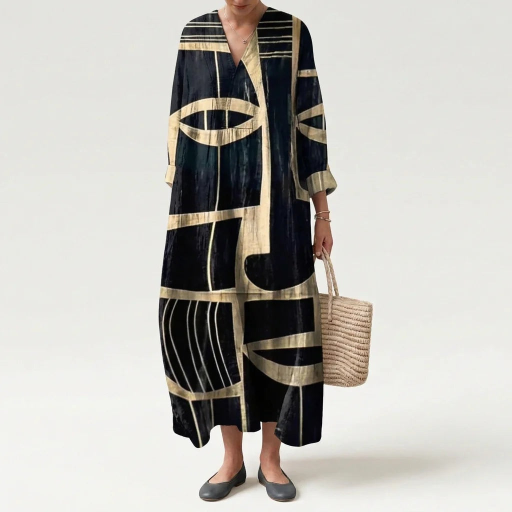 Esther | Vestido Largo Geométrico Patchwork Escote V