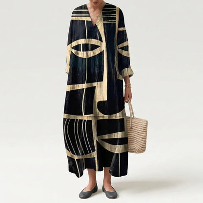 Esther | Vestido Largo Geométrico Patchwork Escote V