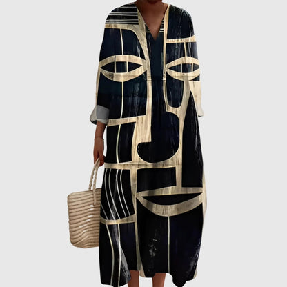Esther | Vestido Largo Geométrico Patchwork Escote V