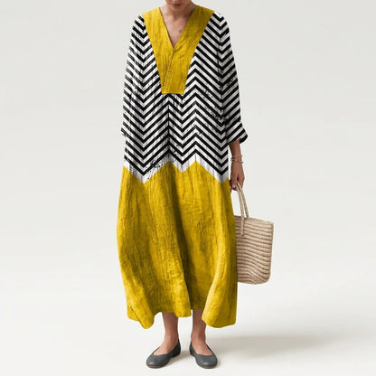 Esther | Vestido Largo Geométrico Patchwork Escote V