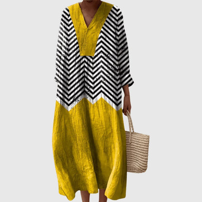 Esther | Vestido Largo Geométrico Patchwork Escote V