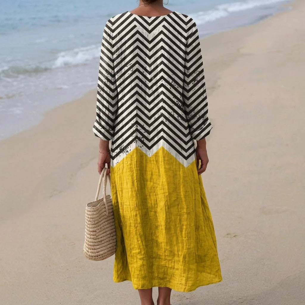 Esther | Vestido Largo Geométrico Patchwork Escote V