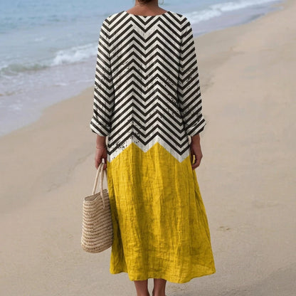 Esther | Vestido Largo Geométrico Patchwork Escote V