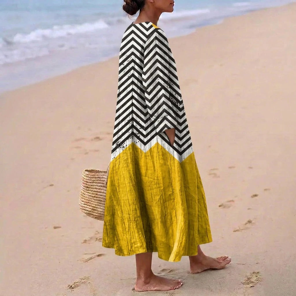 Esther | Vestido Largo Geométrico Patchwork Escote V