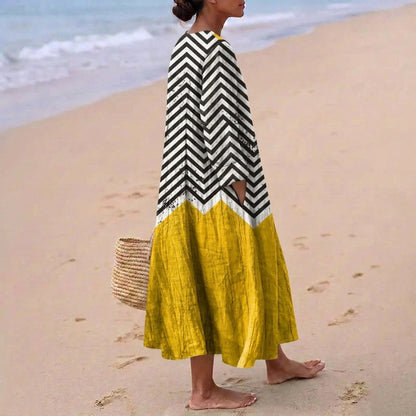 Esther | Vestido Largo Geométrico Patchwork Escote V