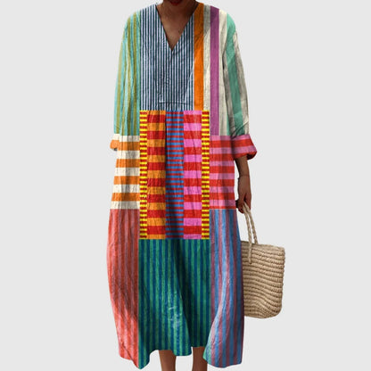 Esther | Vestido Largo Geométrico Patchwork Escote V