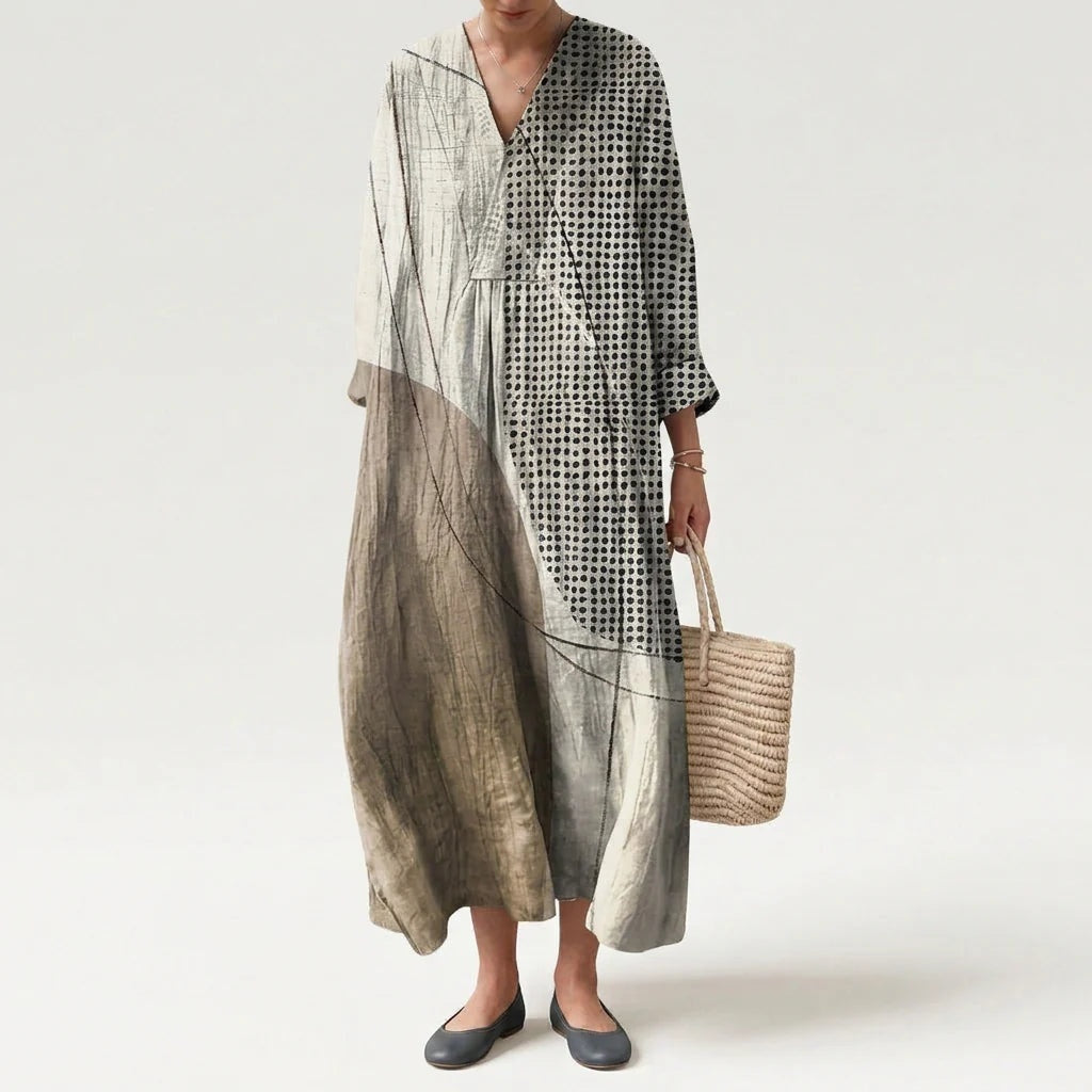 Esther | Vestido Largo Geométrico Patchwork Escote V