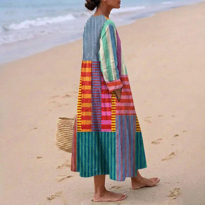 Esther | Vestido Largo Geométrico Patchwork Escote V