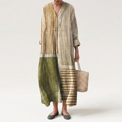 Esther | Vestido Largo Geométrico Patchwork Escote V